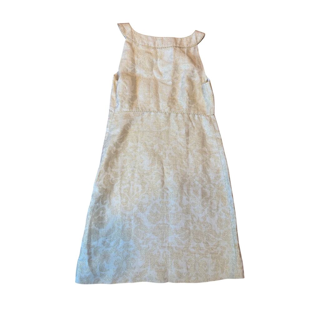 LILLY PULITZER Gold Metallic Dress Sz 4 Jacqueline Shift White Lace Bib - Picture 3 of 9